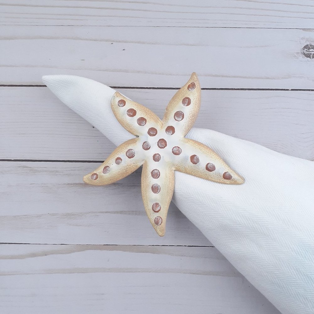 Napkin Rings Metal Starfish Nautical Set of 4